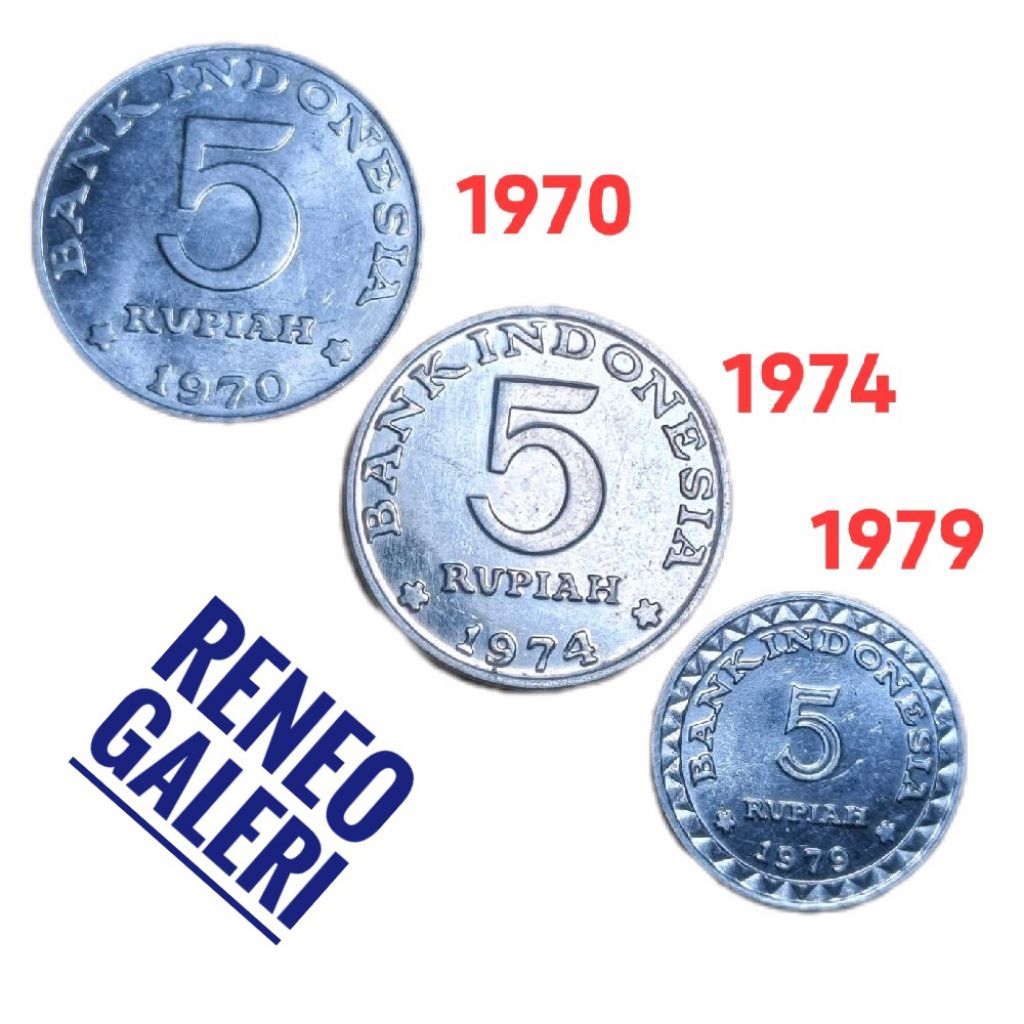 Berkilau Paket 3 Variasi koin 5 Rupiah asli Uang kuno logam Indonesia original kb besar kecil set bu