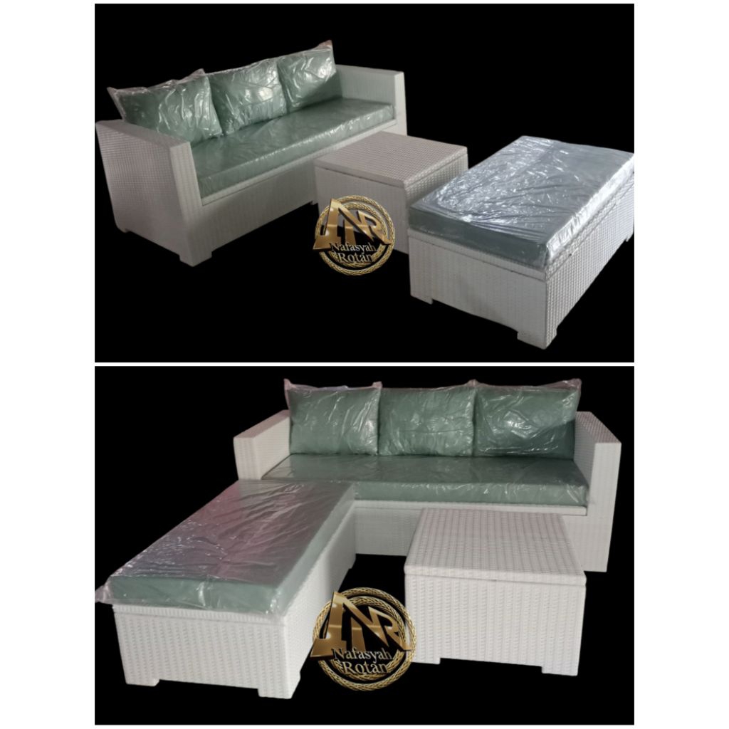 sofa L rotan sintetis - sofa peti