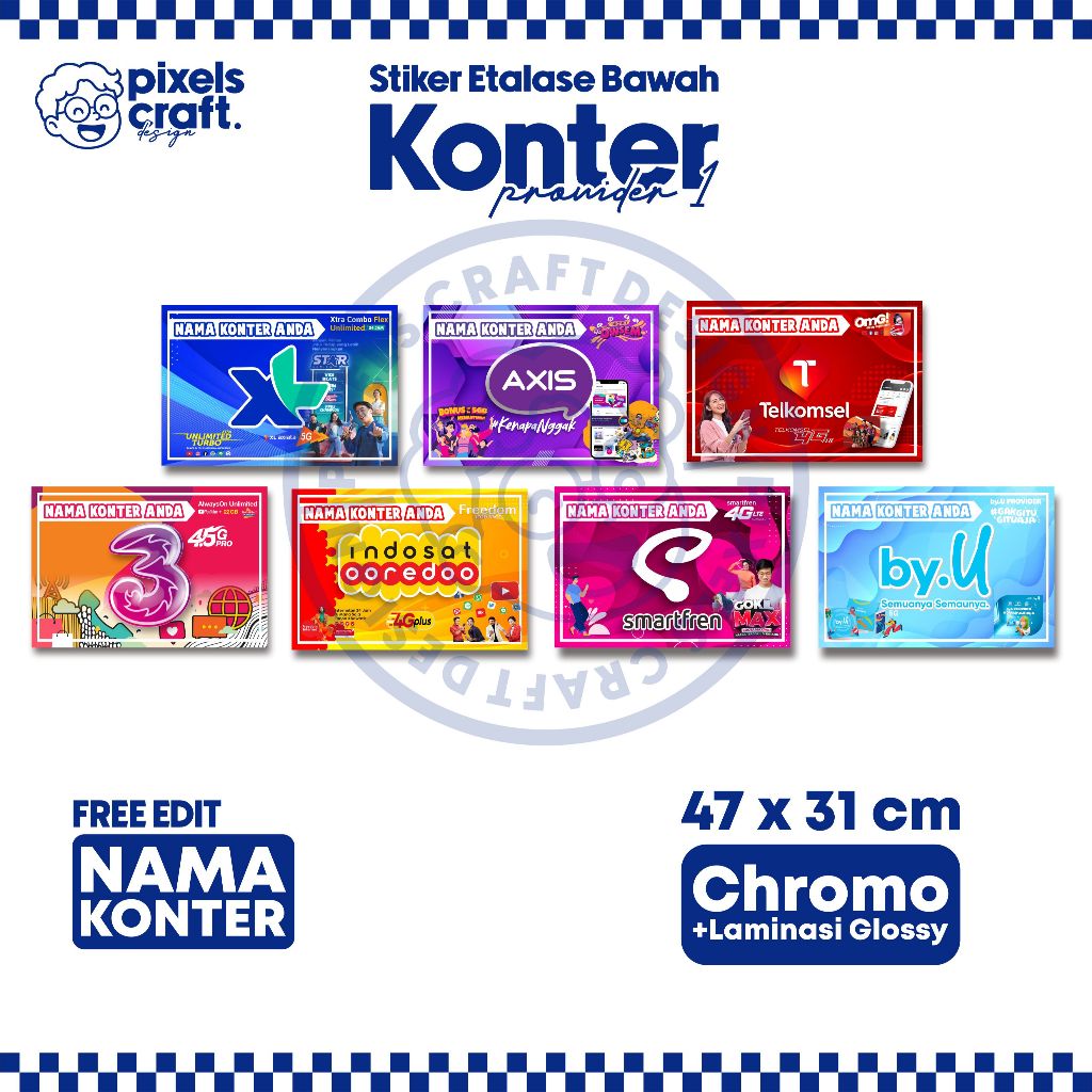

Stiker Etalase Konter/ Stiker Konter/ Stiker Etalase Bawah Provider 1