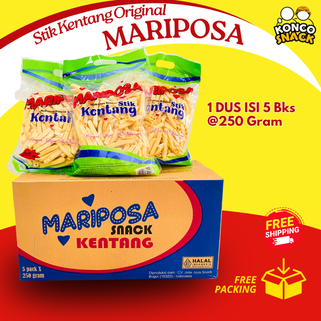 

Snack Stik Kentang Mariposa Gurih 250 Gram Varian Rasa Original Keju Balado