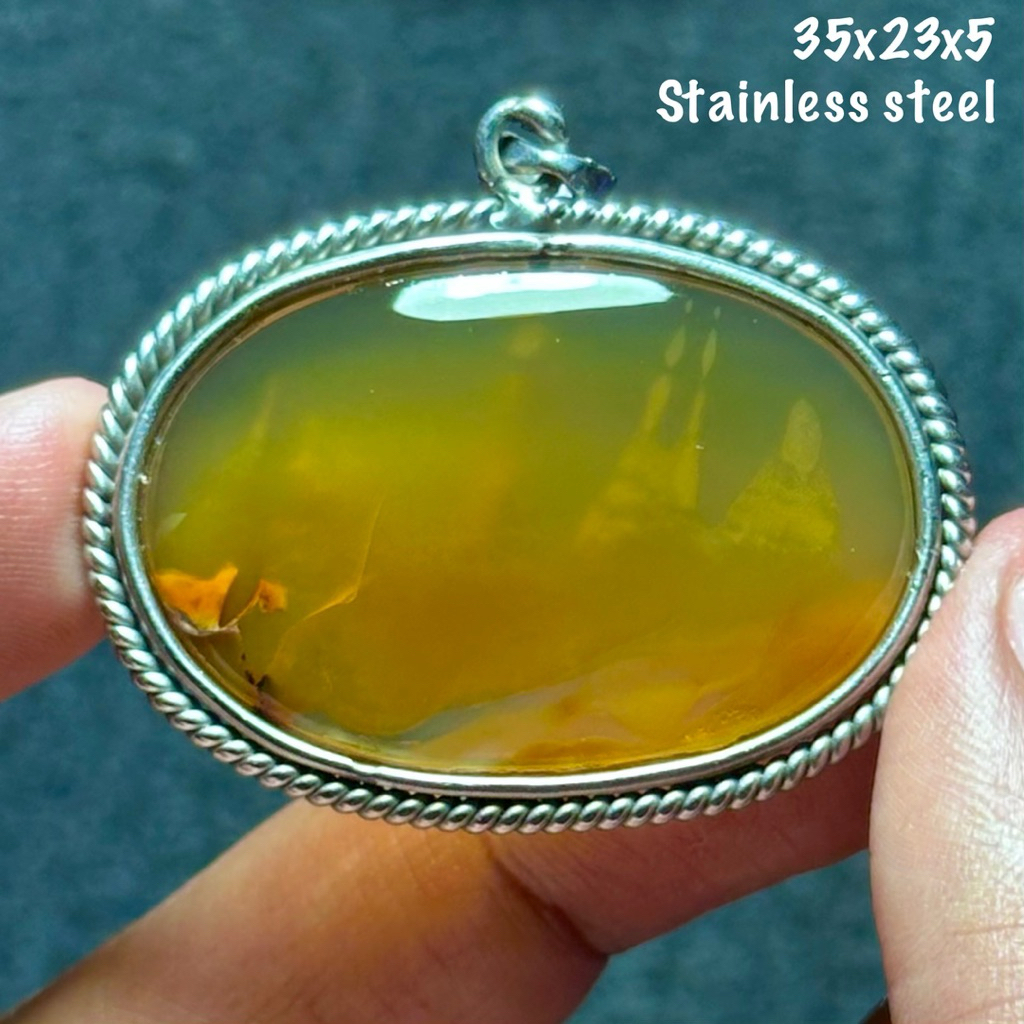 Liontin Batu Akik Natural Baturaja Susup Sodo Lanang Pemandangan Kristal (asli alam)