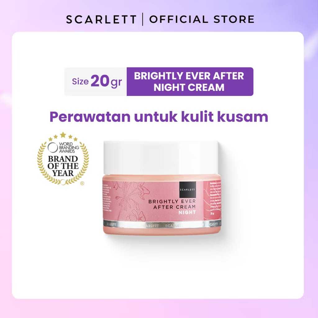 Scarlett Whitening Brightly Ever After Night Cream - Moisturizer Krim Pelembab Wajah untuk Mencerahk