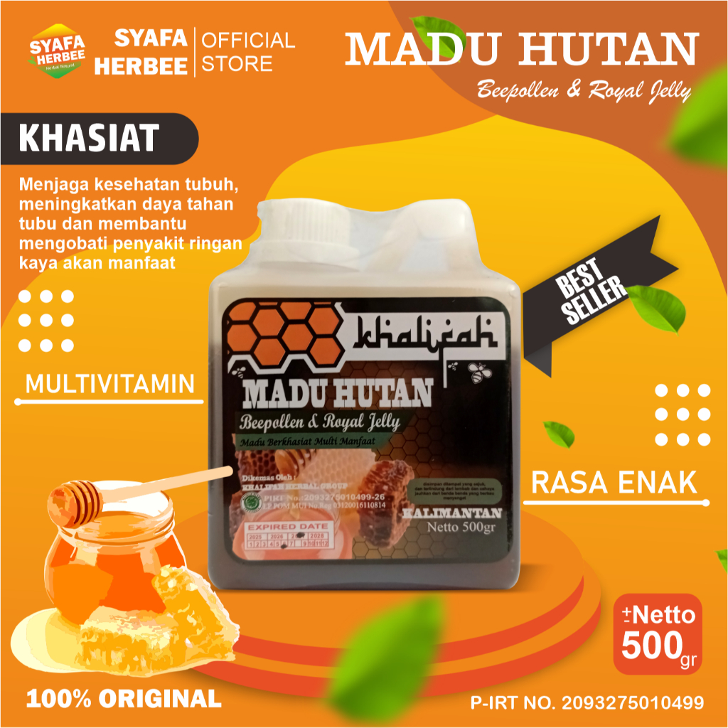 

Madu Hutan Kalimantan Murni Bee pollen Royal jelly Multivitamin 500 gr KHALIFAH JAMIN ASLI ORIGINAL