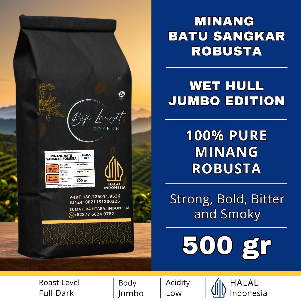 

500-gram-Biji-Kopi-Minang-50 Kota-ROBUSTA-JUMBO-Grade-100%-Pure-ROBUSTA-Coffee-Bean