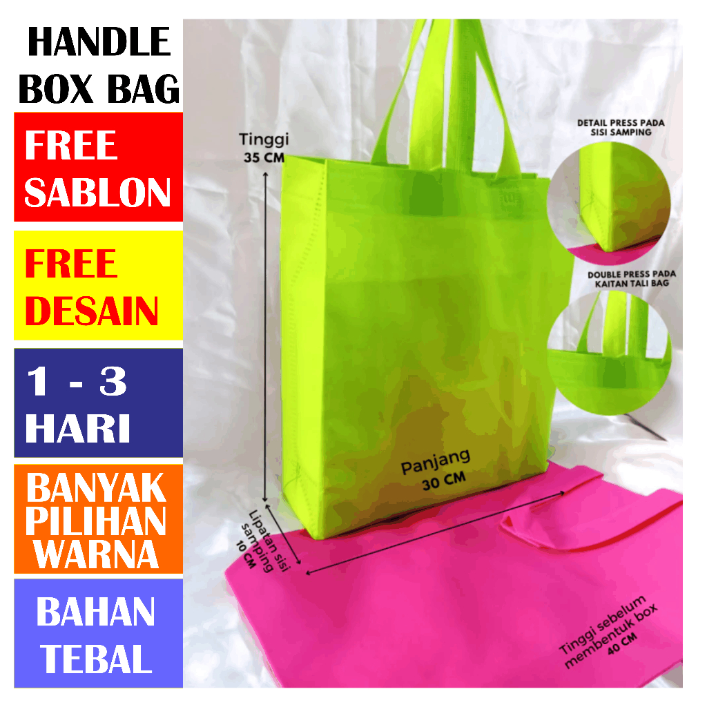 

Goodie Bag Handle Box Sablon Custom Box Bag Goodie Bag Spunbond 30x10x40