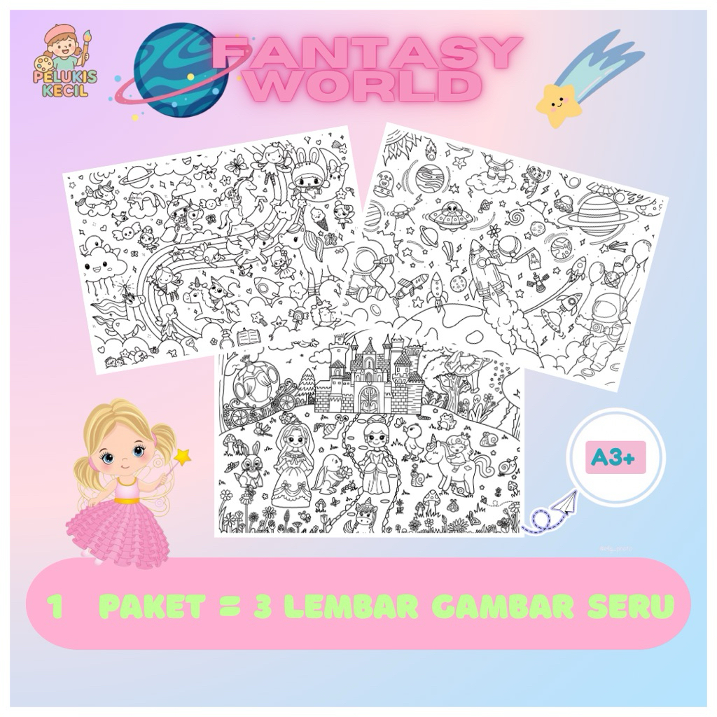

Gambar Mewarnai Anak Ukuran A3+ -Tema Princess, Luar Angkasa -Giant Coloring Sheet - Edukasi TK SD PAUD