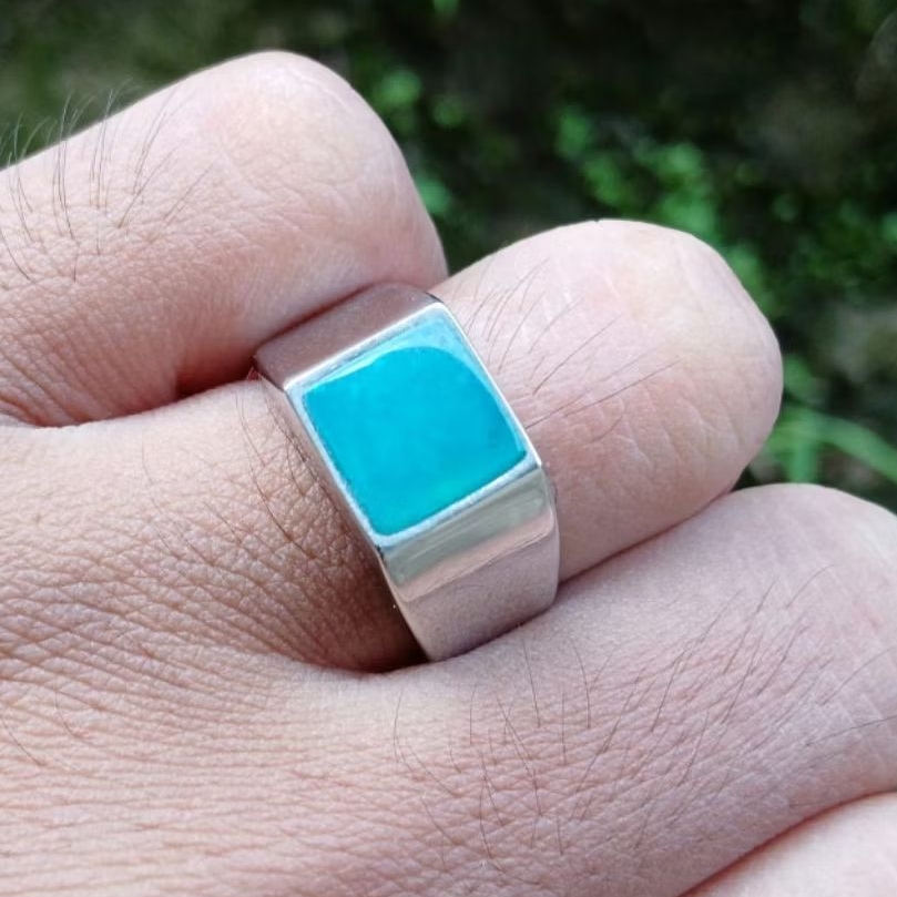 Natural Cincin Akik Bacan Blue Relaxsa Super Kristal Kotak Simple Elegan