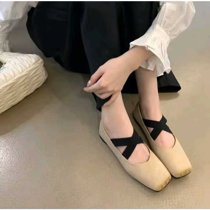 Sepatu Guangzhou Flatshoes Ballerina Wanita Tali Silang Casual Fashion Women