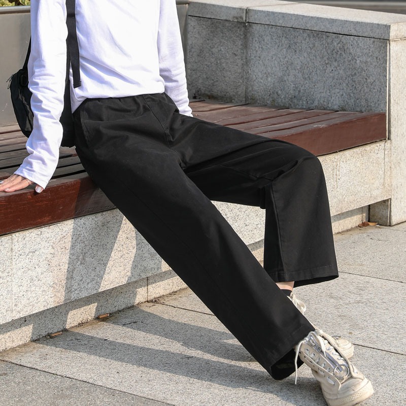 Celana olahraga wanita celana pinggang karet wanita celana training wanita jumbo celana bahan hitam 