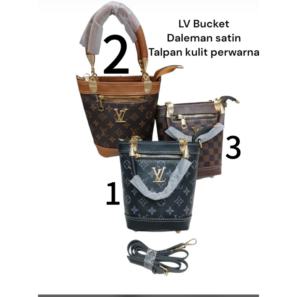 tas lv bucket daleman satin talpan kulit pewarna