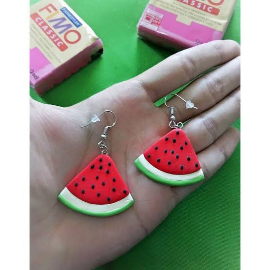 anting semangka gantung handmade clay