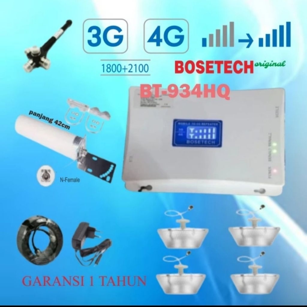 BOSETECH BT-934HQ Repeater GSM 4 Way Penguat Sinyal Hp LTE 4G 3G Signal Booster Antena Omni Tabung O