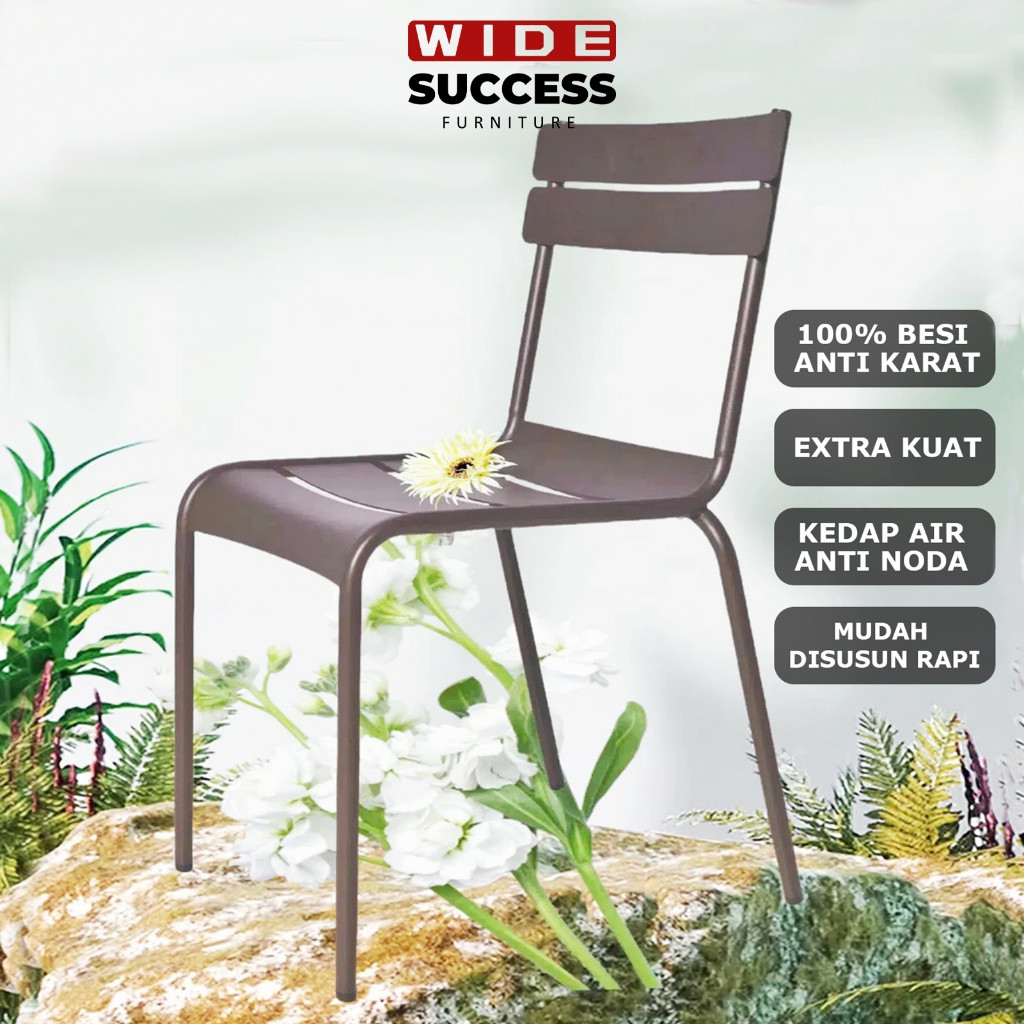 Kursi Makan Teras, Bistro Modern, Dapat Ditumpuk, Kursi Besi Punggung Tinggi Rumah Tempat Duduk
