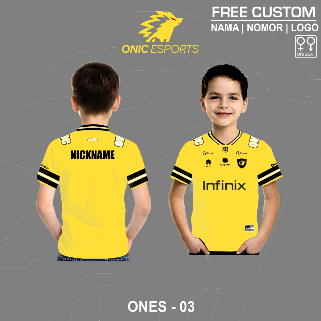 Jersey anak kaos game baju onic esports free custom nama