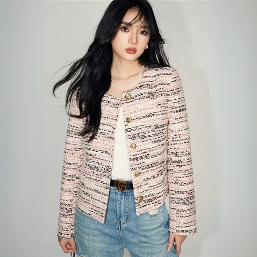 Viviane Tweed Wool Blazer / Outer Jaket Wanita Front Button Korean Blazer Premium Elegan Trendy