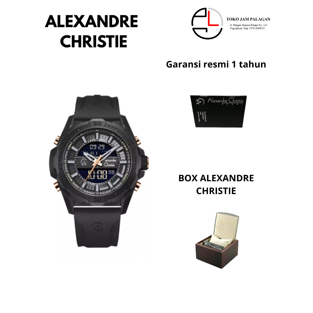 Alexandre Christie Digi AC 9370 MH RIPBARG Men Digital Analog Dial Black Rubber Strap