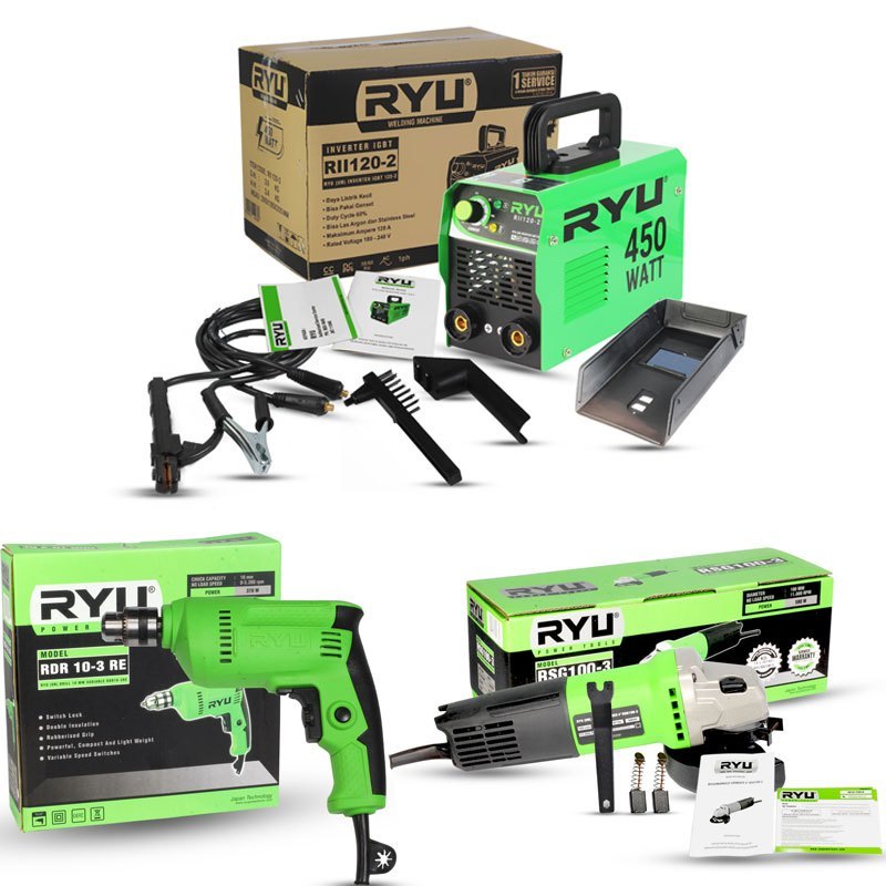 Paket Mesin Las RYU + Mesin Gerinda - Mesin Las RYU Inverter MMA 120 IGBT 450 watt / Mesin las / Mes