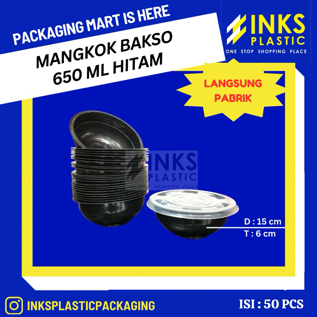 MANGKOK PLASTIK 650 ML MANGKOK BAKSO HITAM (50 PCS)