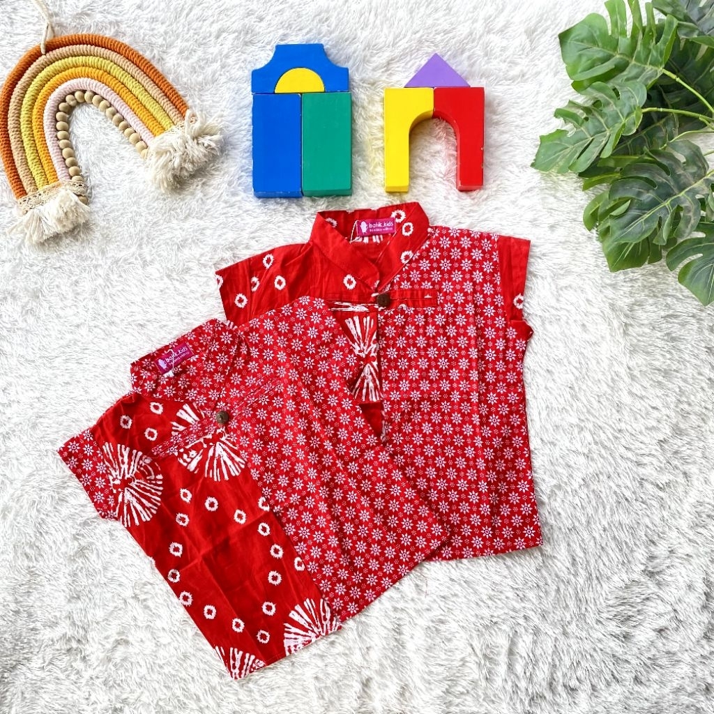 Top Outer Batik Anak Teruntum Jumputan Merah Nyaman Di Pakai