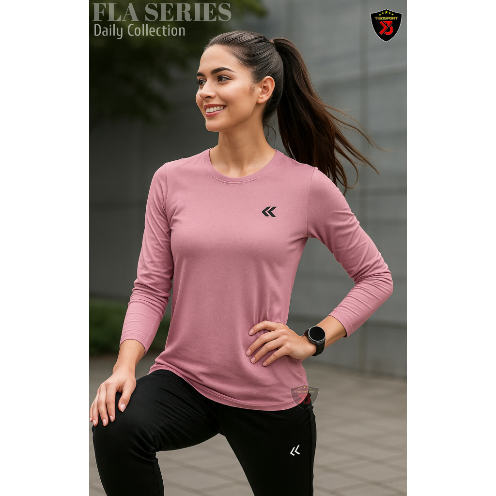 [ Fla Pink ] Baju Lengan Panjang Baju Olahraga Wanita Premium Muslim Dewasa Kaos Badminton Cewe