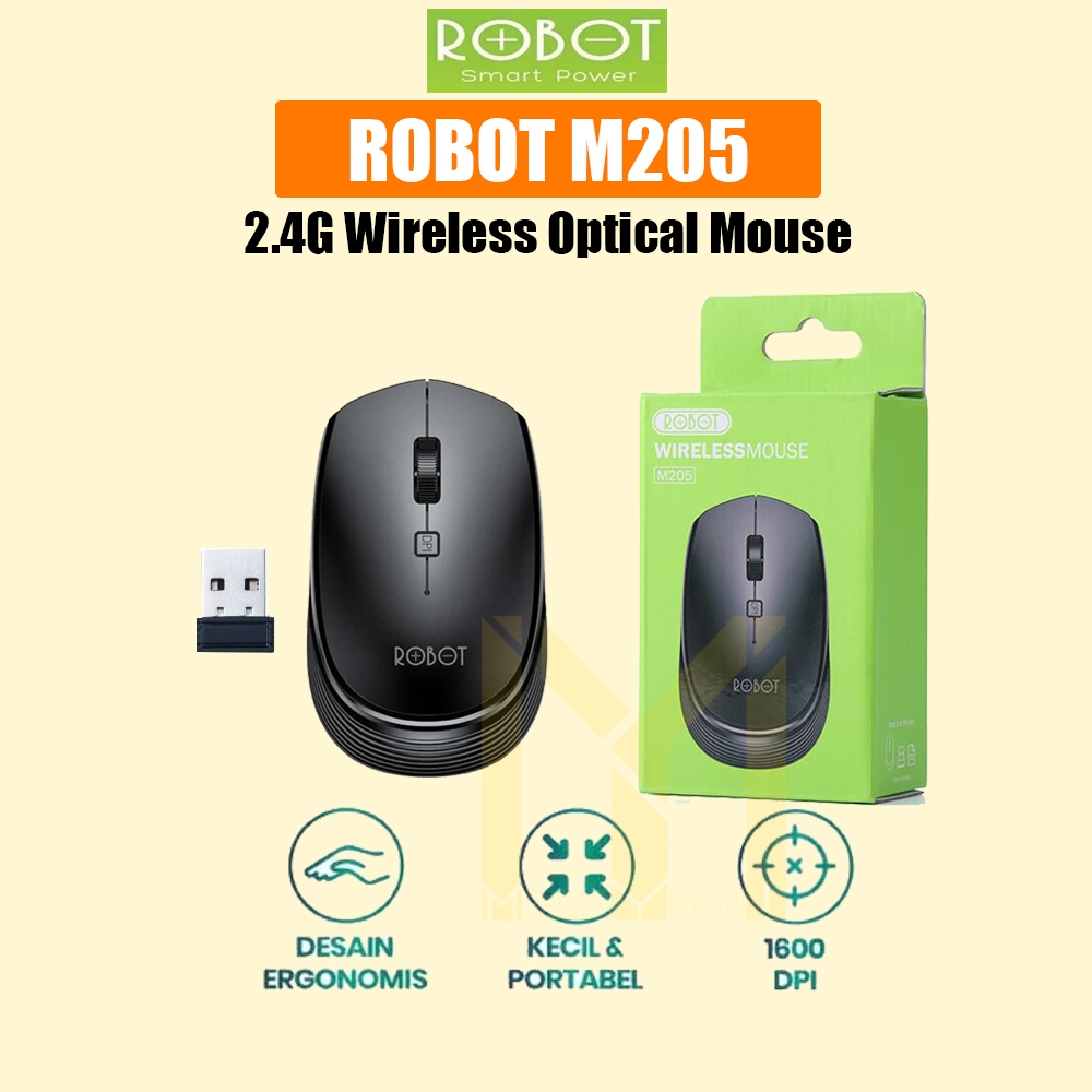 Mouse Wireless Robot M205 Gratis Baterai / Mouse Tanpa Kabel Robot M-205