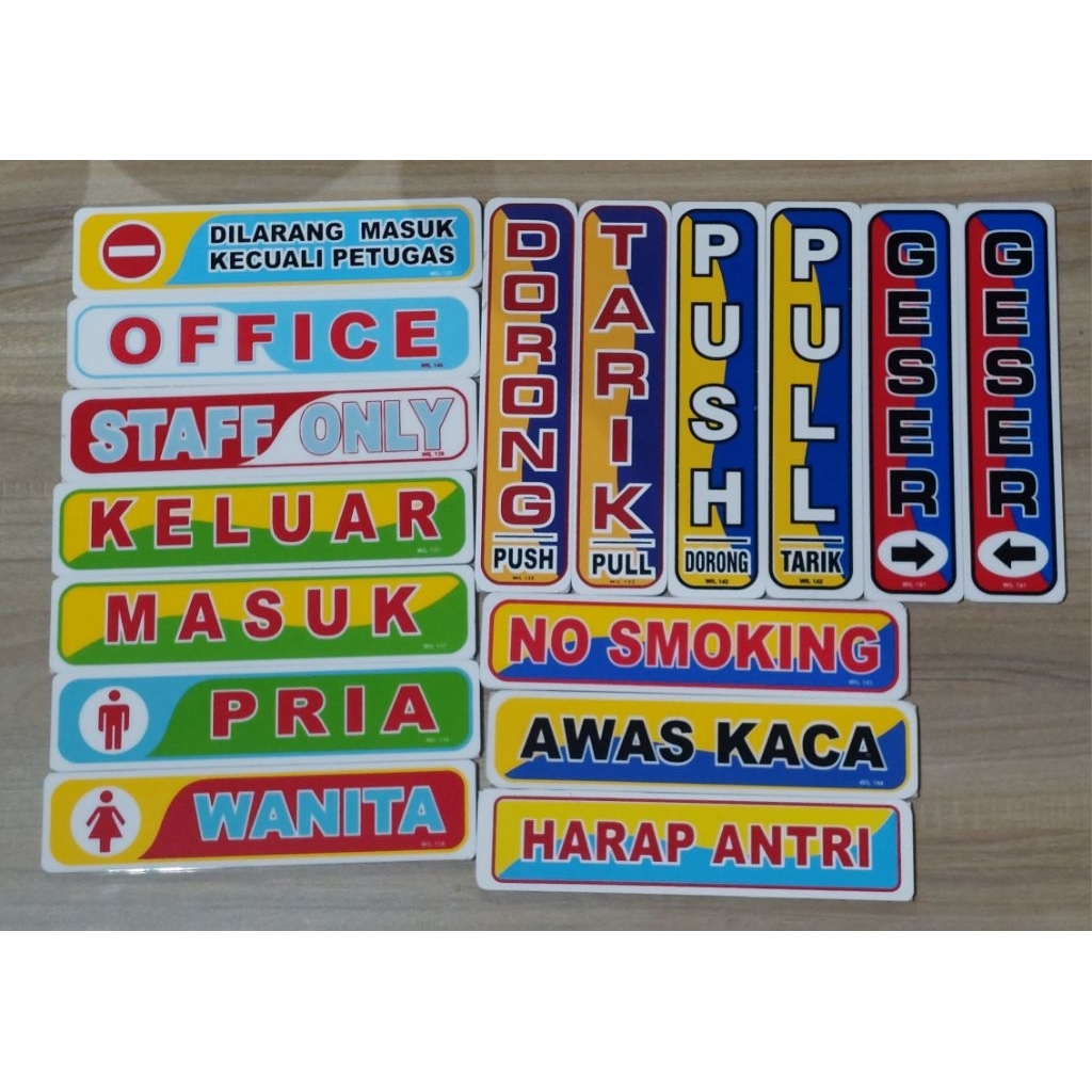 

Label Acrylic Berwarna | Tarik, Dorong, Masuk, Keluar, Harap Antri, dll