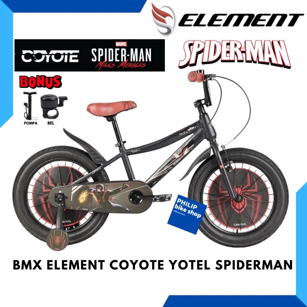 Sepeda Anak Laki Laki BMX 18 Inch Element Coyote Yotel Spiderman Ban Jumbo New