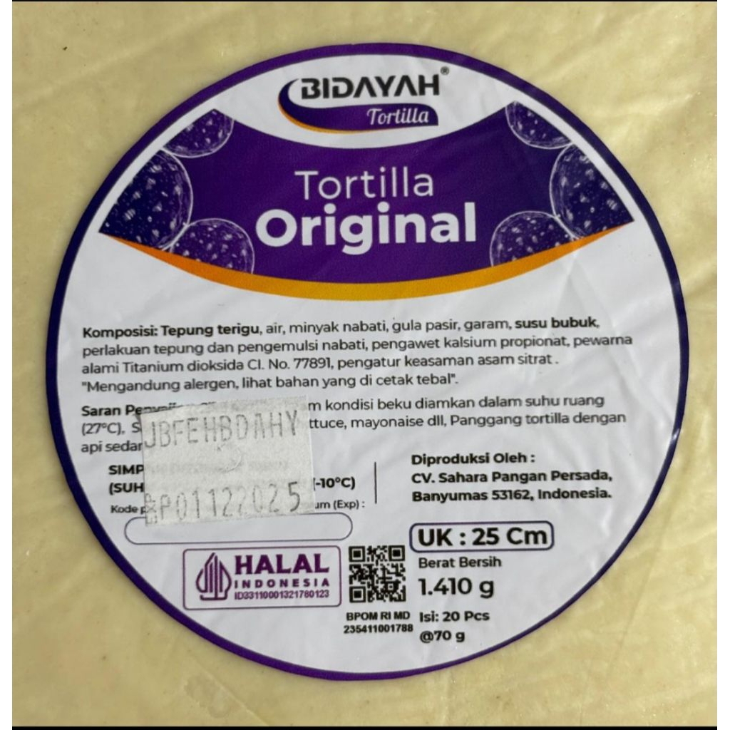 

Kulit Tortilla Bidayah 25 Cm.1 Pack Isi 20 Lembar