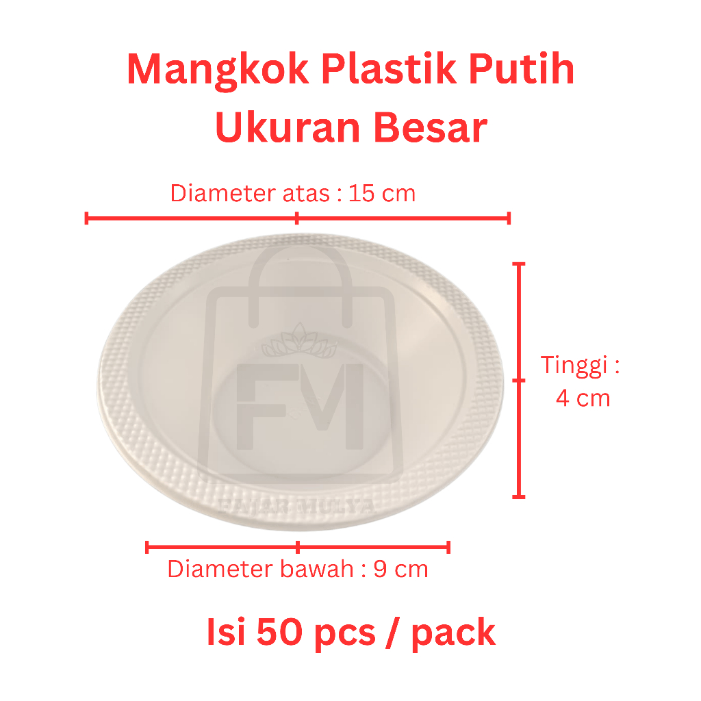 Mangkok Plastik Putih Tebal Ukuran Besar / @50 pcs