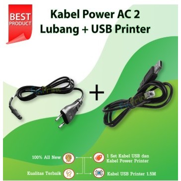 Kabel Power Printer Canon HP Epson 2 Lubang & Kabel USB Computer L120 L310 L360 L210 L220 L350 L3110