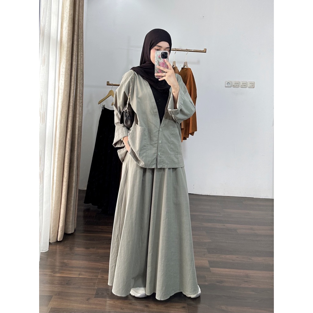 LINEN SET ROK OUTER Setelan Rok Outer Bahan Linen Premium