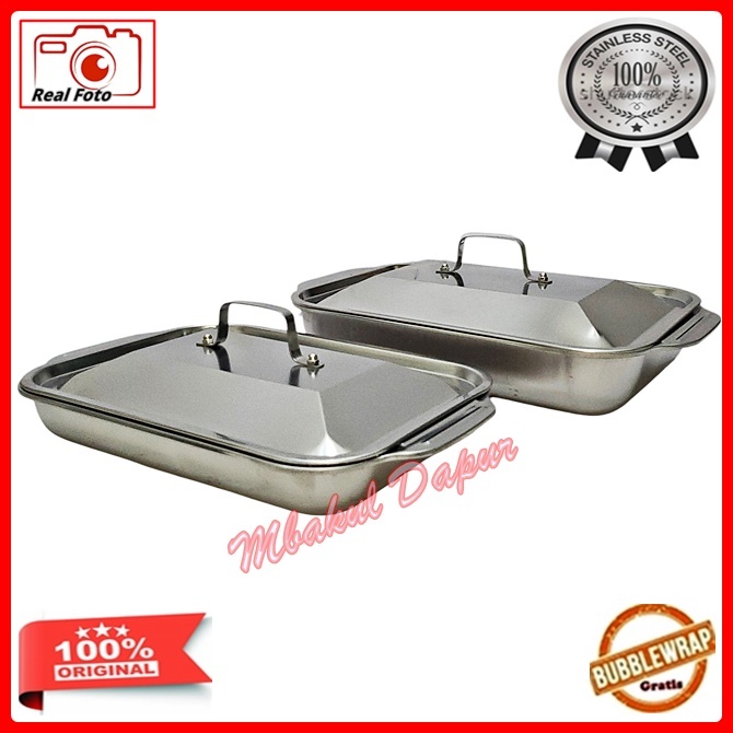 Piring Ikan Panggang Bakar Wadah stainless Plus Tutup Prasmanan Stainless Anti Slip