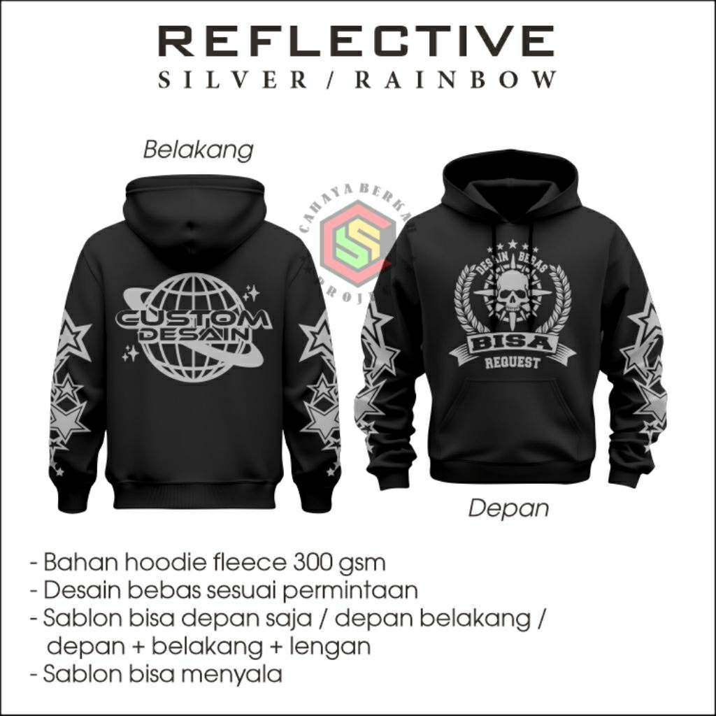 Hoodie menyala hoodie custom reflektif hoodie sablon reflektif jaket hoodie custom satuan