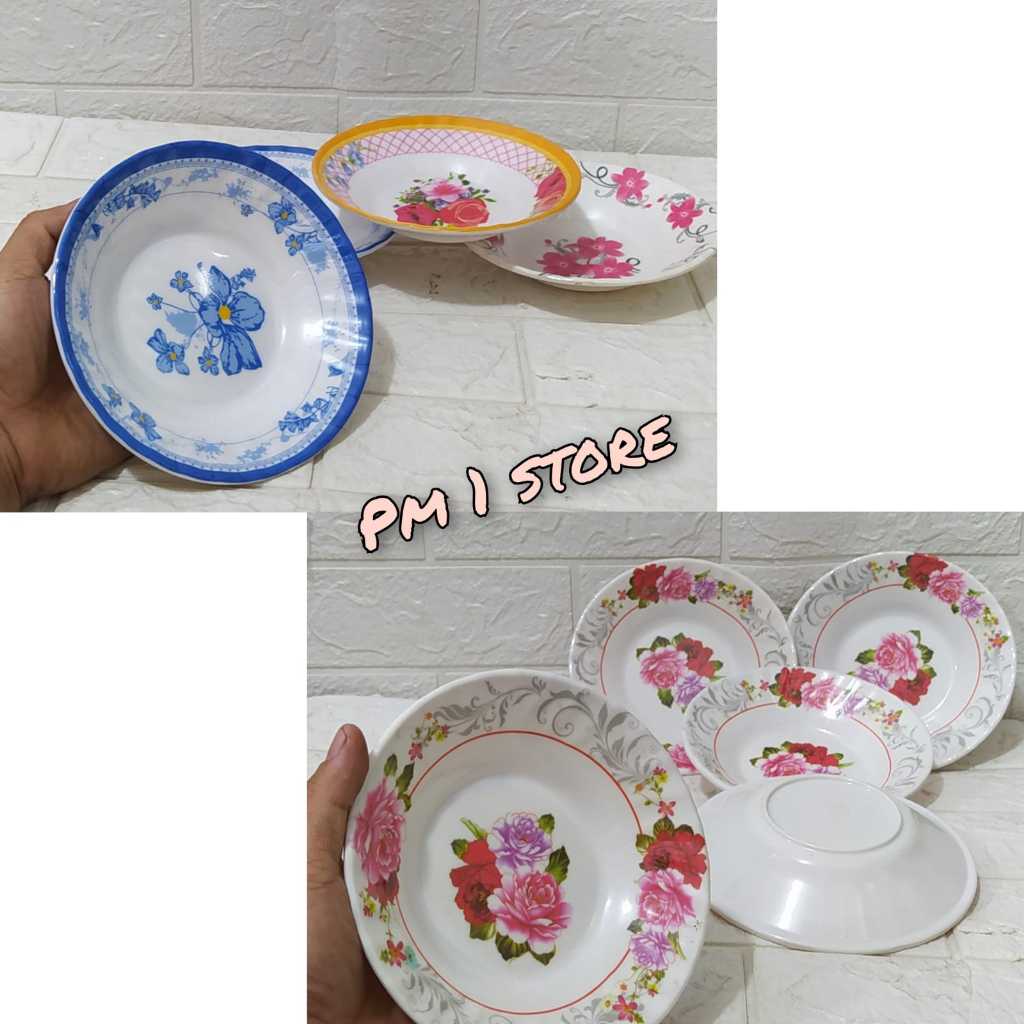 12PCS PIRING KECIL 5.INC MELAMIN MOTIF KEMBANG - PIRING SAMBEL MELAMIN - PIRING TATAKAN MELAMINE SNI