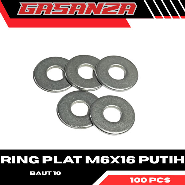 100 PCS Ring Plat M6x16 Putih Washer Plat M6 Putih