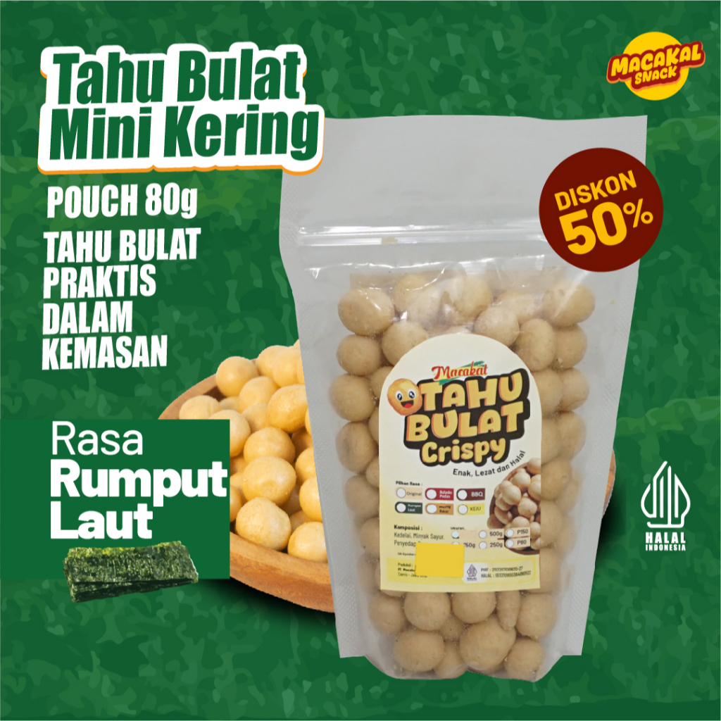 

Macakal - Tahu Bulat Mini Kering Crispy Rasa Rumput Laut 80g I Tahu Renyah Khas Ciamis Tanpa Di Goreng Lagi Di Rumah