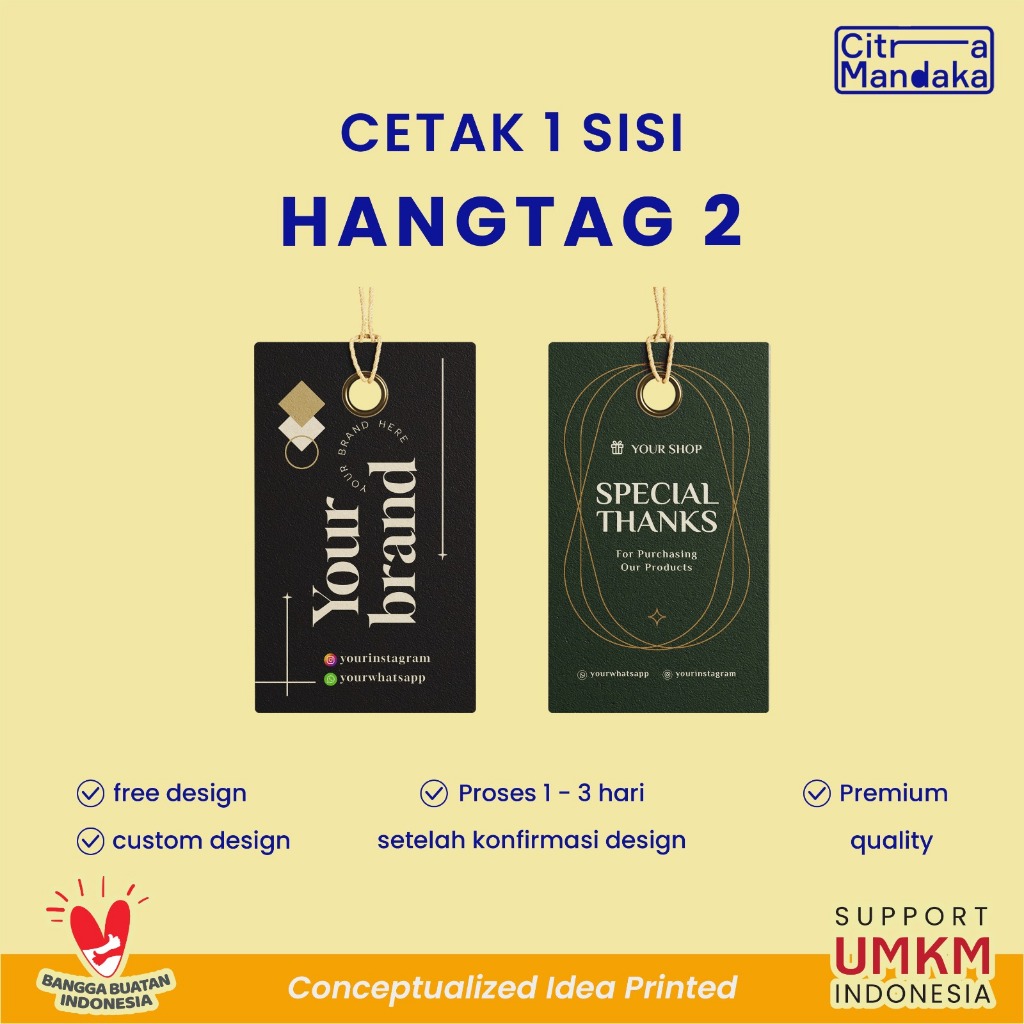 

Hang Tag Label Baju Hampers Custom 1 Sisi Free Design