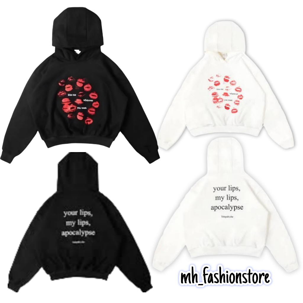 TELEPATI CHE KISS ME HOODIE | HOODIE KISS ME | HOODIE BOXY TELEPATI BLACK & WHITE