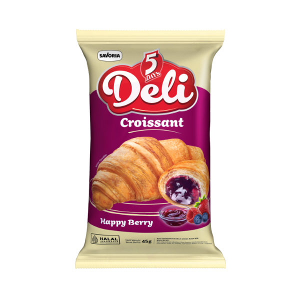 

Roti Deli croissant milky happy berry 45 gr 5 DAYS Kroisan Puff Pastry Milky Chocolate Cheese Pandan Srikaya Mix Berries