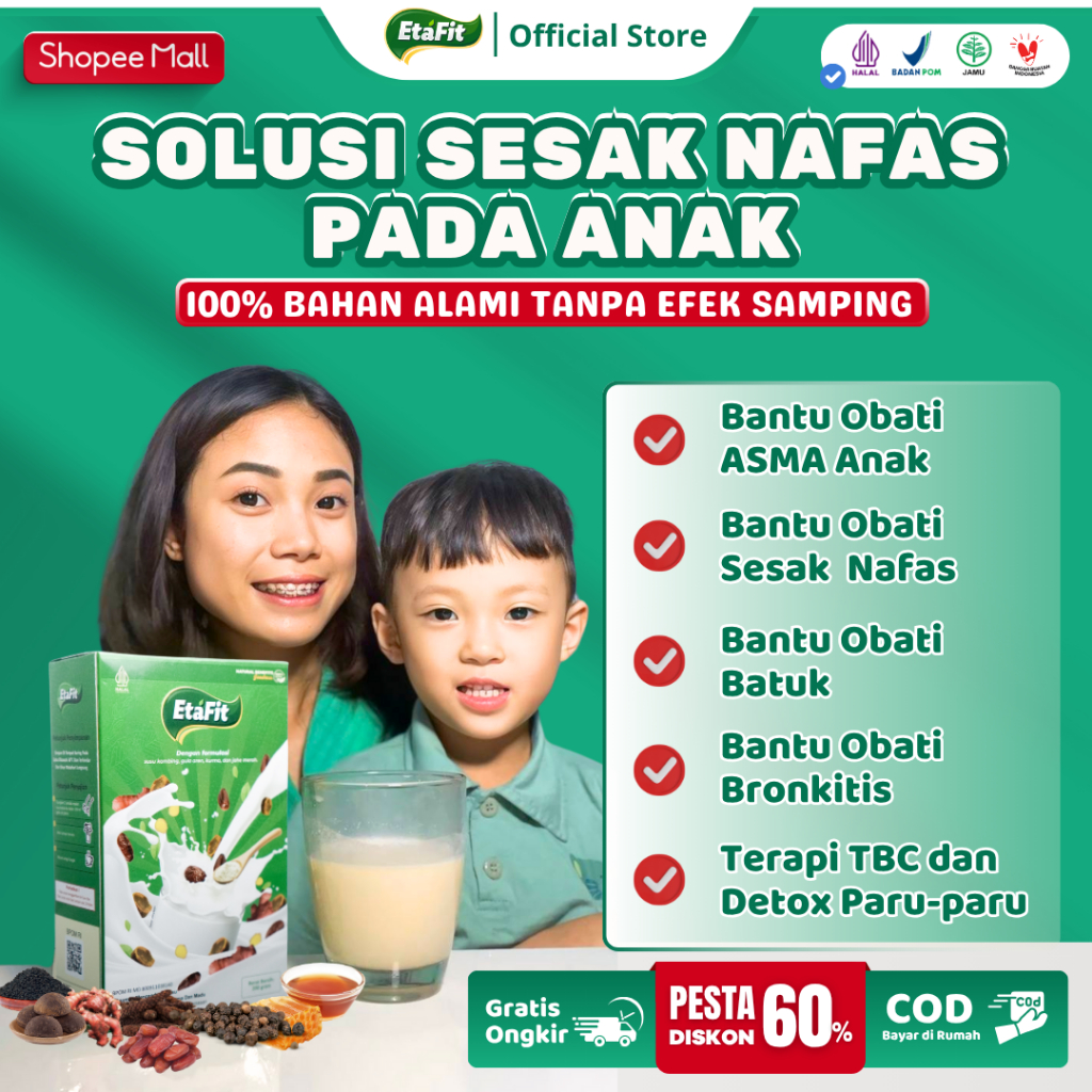 

ETAFIT - Solusi Asma Sesak Nafas dan Batuk Anak - Susu Kambing Etawa Asli 100% Original - 1 Box