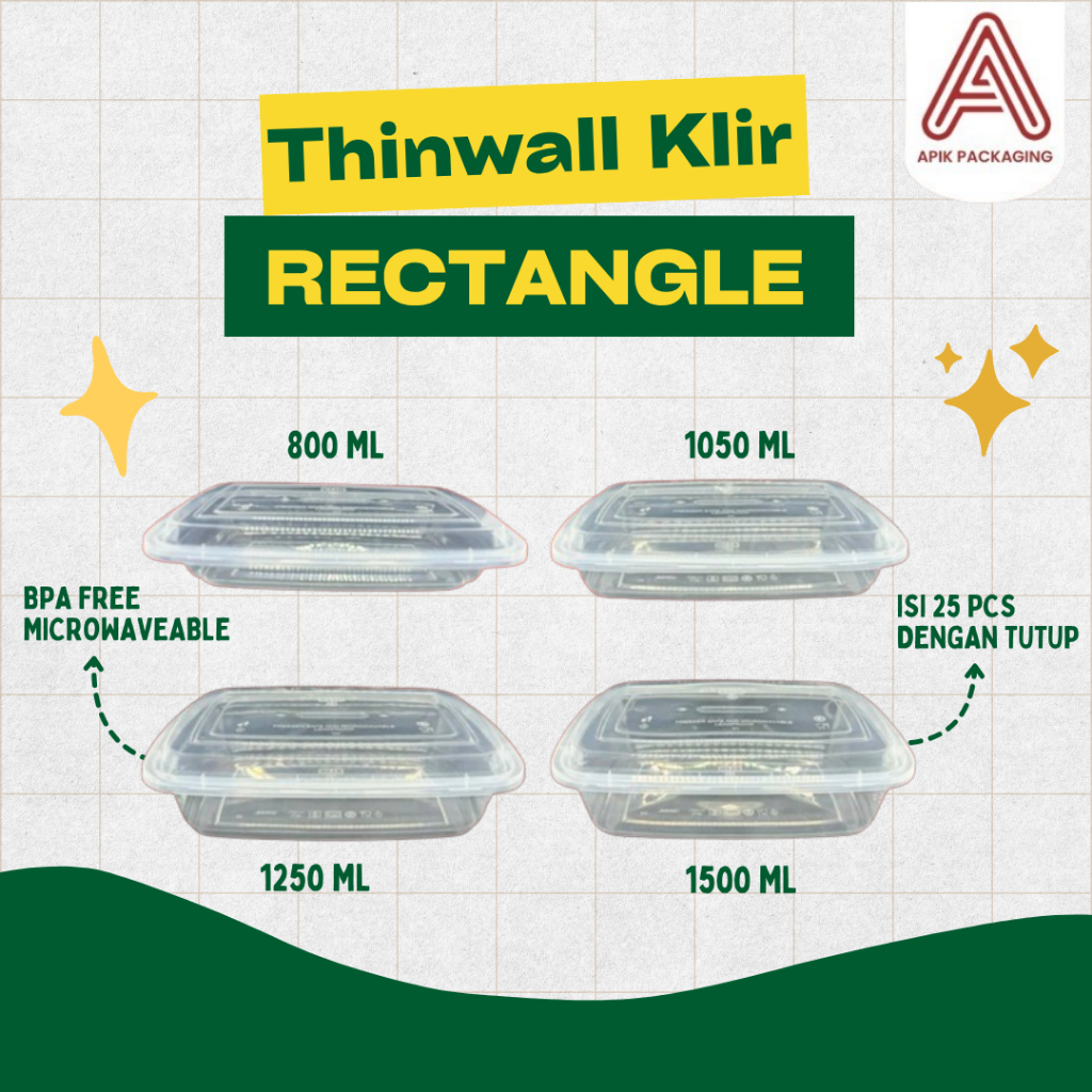 THINWALL RECTANGLE KLIR / PERSEGI PANJANG 800/1050/1250/1500ML ISI 25 PCS