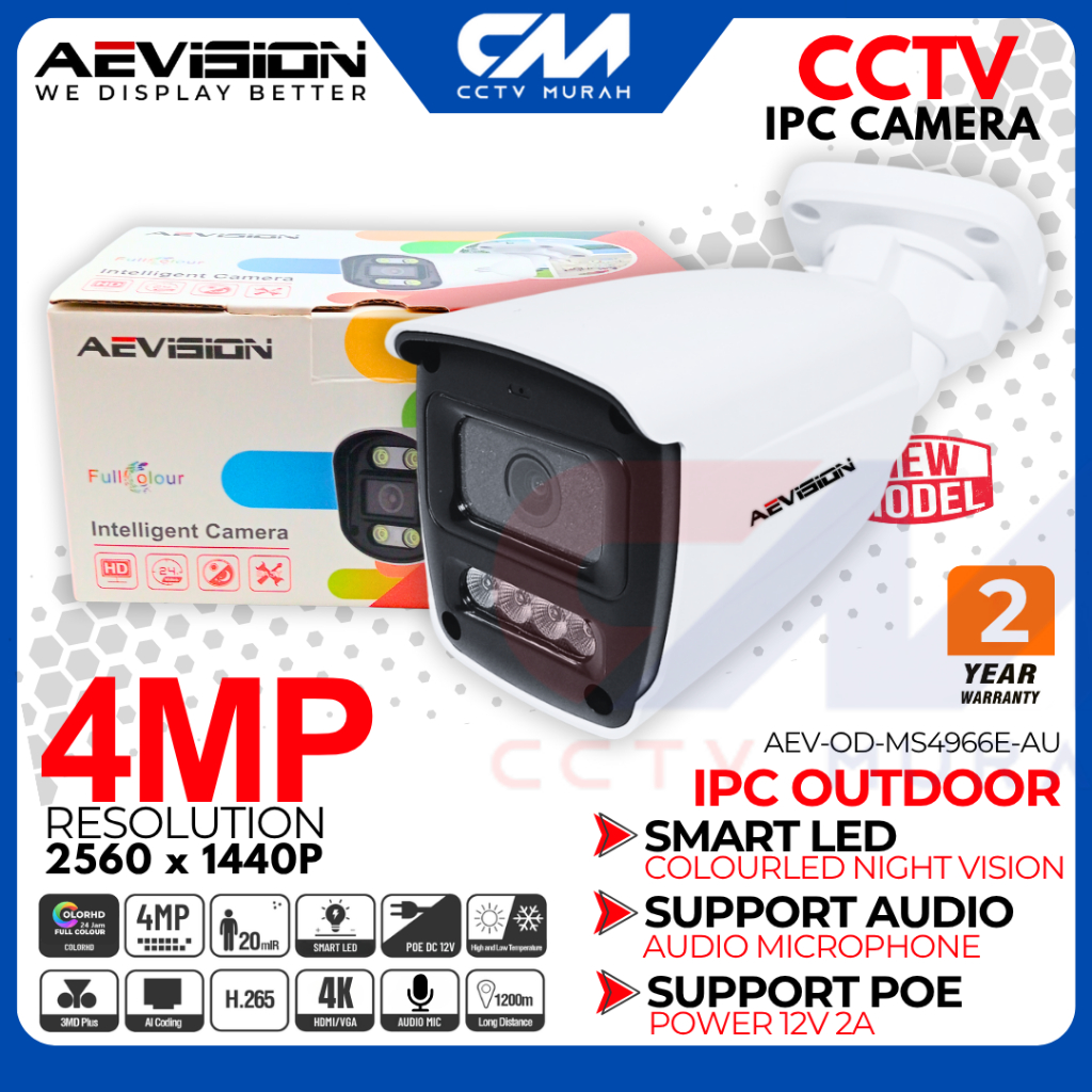 Homeyvibes Kamera Cctv Ip Outdoor 4Mp Colorfull Aevision Siang Malam Berrna Cctv Ip Outdoor Ip66 ,