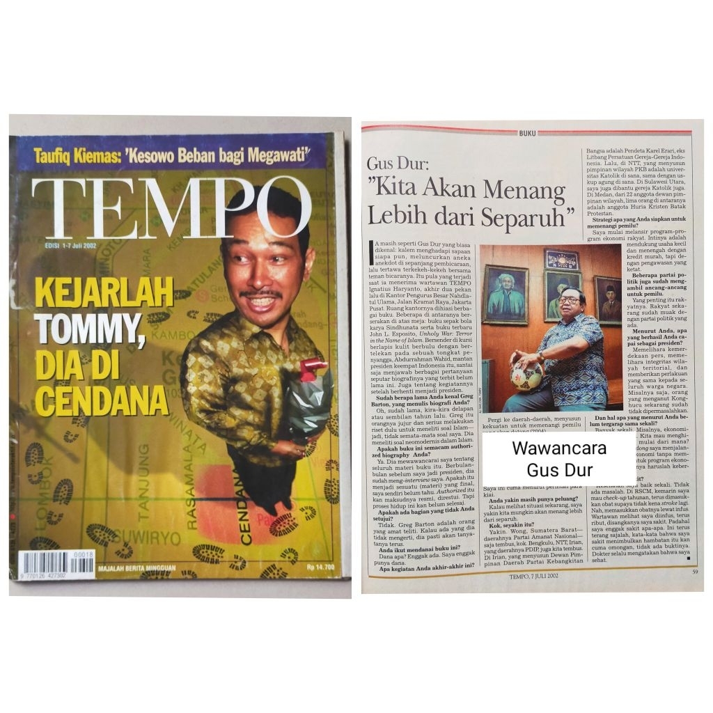Majalah Tempo 1 Juli 2002 : Cover Tommy - Wawancara Gus Dur - Iwan Fals - Piaja Dunia 2002 Korea Jap