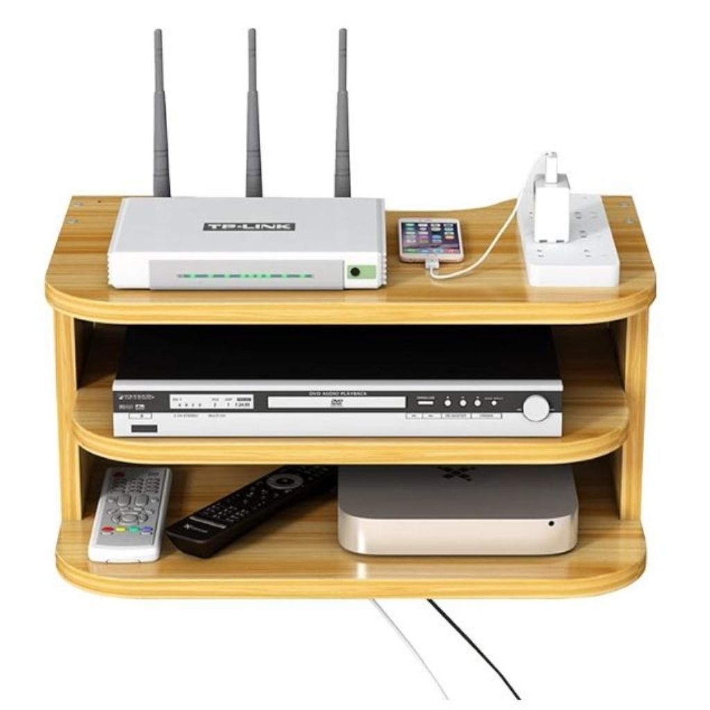Rak Dinding / Rak Wifi / Router / Rak DVD / Rak STB Material Full Kayu / L19cm x P40cm x T9cm