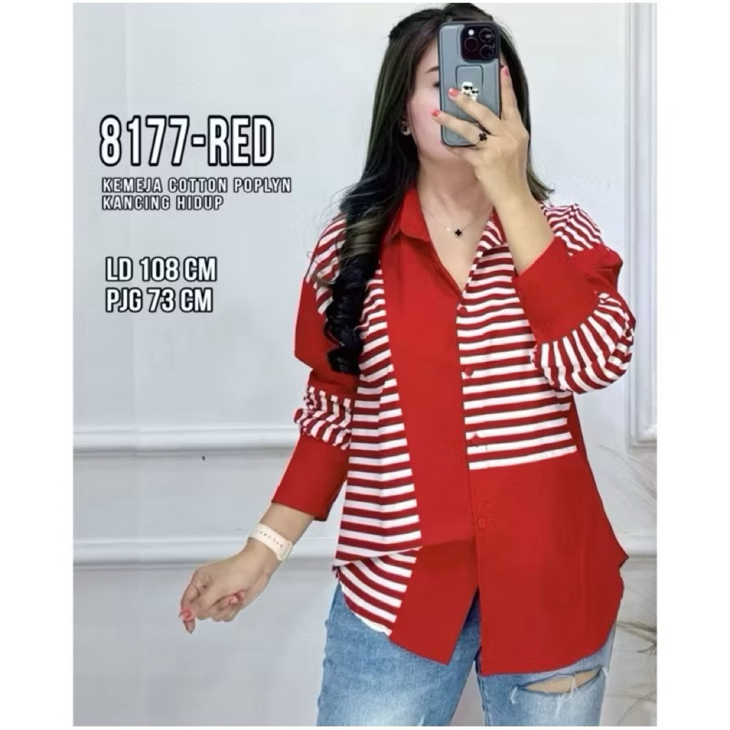Kemeja Wanita Merah & putih