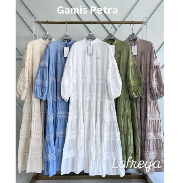 Gamis Tiffany, dress lafreya, Dress Maxi, gamis bangkok, gamis putih, white maxi, dress katun bordir