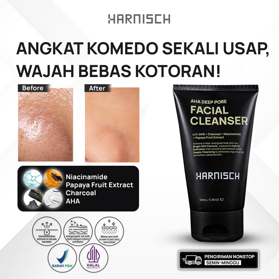 Harnisch Aha Deep Pore Facial Cleanser sabun muka pria sabun jerawat face wash pria face wash jerawa