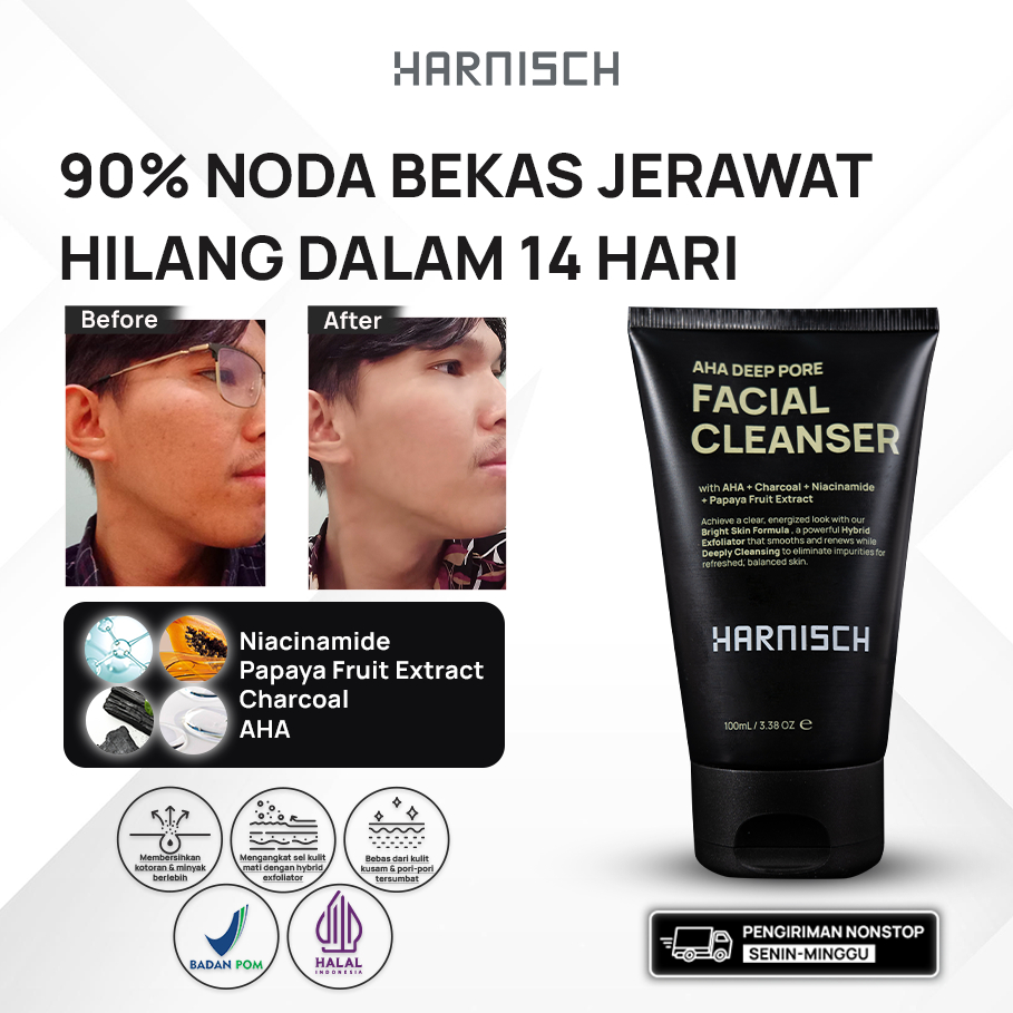 Harnisch Aha Deep Pore Facial Cleanser sabun muka pria sabun jerawat face wash pria face wash jerawa