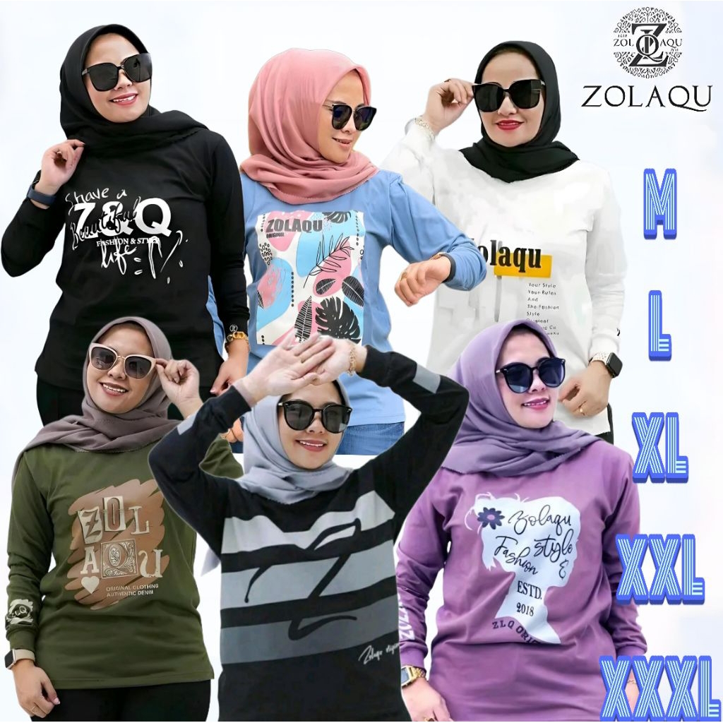 Zolaqu Original Terbaru 2025 Kaos Atasan Wanita Premium kaos jumbo oversize terbaru Lengan Panjang B
