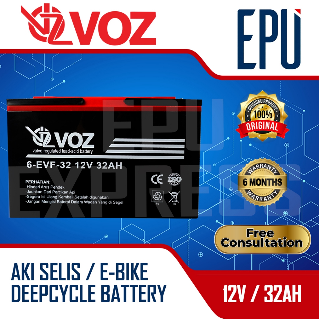 Aki Selis VOZ 12V 32AH Aki Sepeda Listrik Baterai Aki Motor Listrik